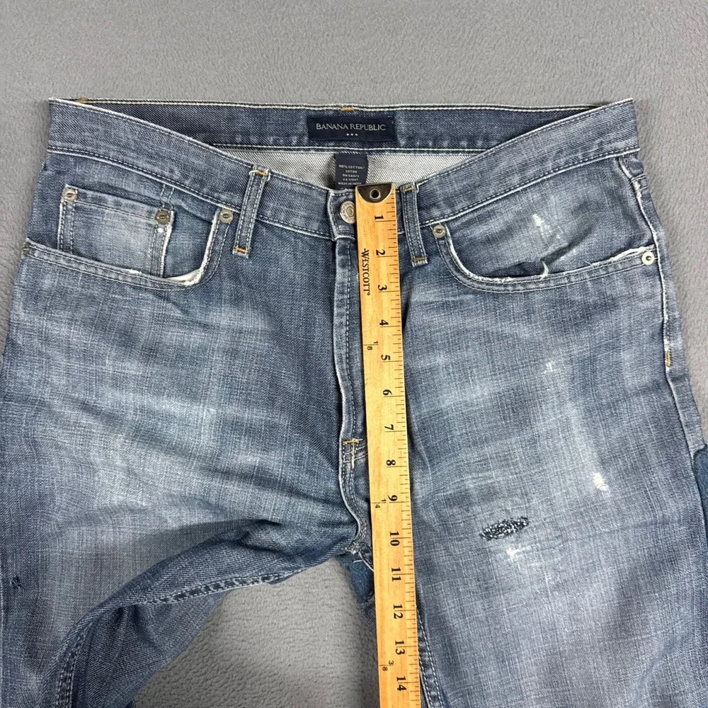 Banana Republic Jeans Mens 32x30 Blue Straight Distressed Denim Contrast Panel